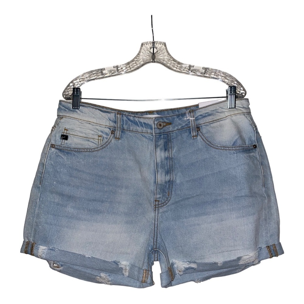 NEW KanCan High Rise Junior Women Slouchy Denim‎ Short13/30 Light Wash Fold Hem